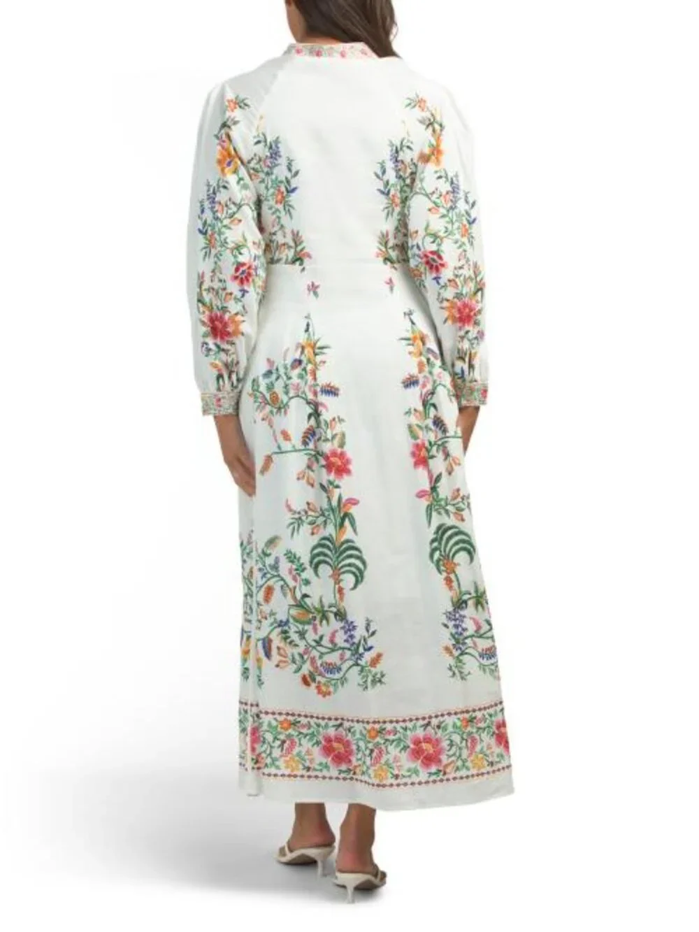 MAGASCHONI Linen Blend V-neck Button Front Dress With Print Details - Picture 2 of 6